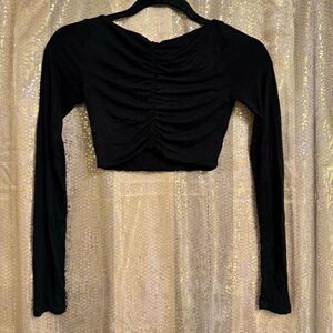 Naked Wardrobe Black Long Sleeve Stretchy Ruched Crop Top XS